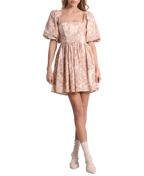 Avec Les Filles Women's Puff-Sleeve Square-Neck Babydoll Dress - Spring Paisley Neutral