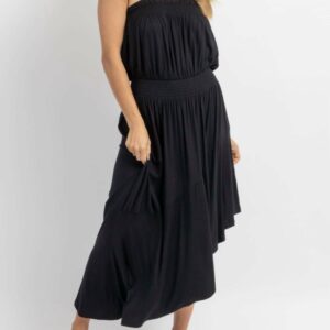 Ayanna Asymmetric Tube Midi Dress In Black