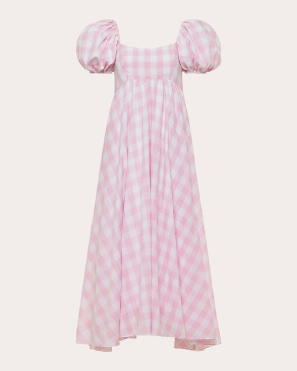 Azeeza Women's Rory Gingham Midi Dress in Tea Pink Gingham Cotton