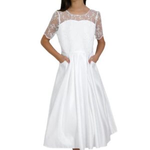 BLUSH by Us Angels Kids' Embroidered Tea Length Dress in White at Nordstrom, Size 10