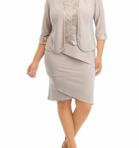 BRIANNA Women's Plus Size 3/4 Sleeve Jacket Dress with Embroidery Shell Dress and Tiered Asymmetrical Skirt, 22W Long