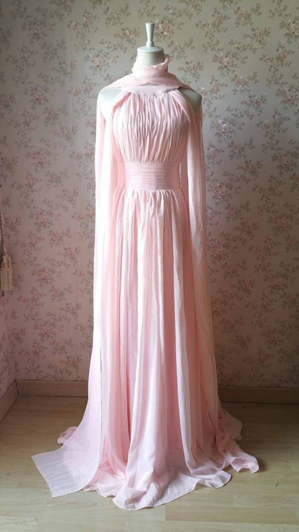 Baby Pink Sleeveless Maxi Cocktail Dress Women A-line Chiffon Evening Maxi Dress