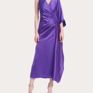 Badgley Mischka Women's Ruched Asymmetric Kaftan Dress in Purple Polyester