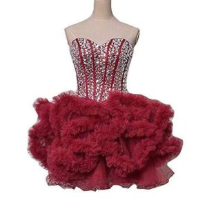 Ball Gown Short Tulle Ruffles Prom Cocktail Homecoming Dresses Wine Red US 16