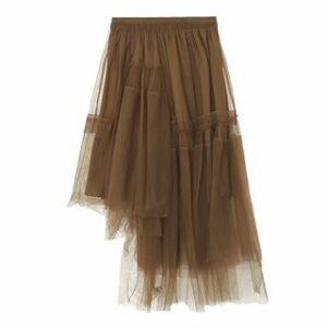 Balletcore Elastic Waist Plain Asymmetrical Mesh Midi A-Line Tulle Skirt