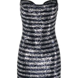 Balmain Babydoll Cowl Neck Glitter Short Dress Clothing