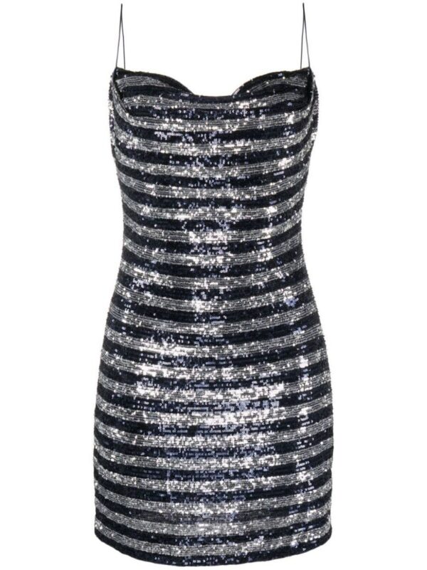 Balmain Babydoll Cowl Neck Glitter Short Dress Clothing