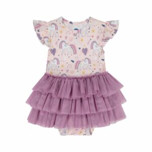 Bamboo + Tulle Skirted Bodysuit Dress - Unicorn Dreams