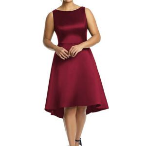 Bateau Neck Satin High Low Cocktail Dress in Burgundy