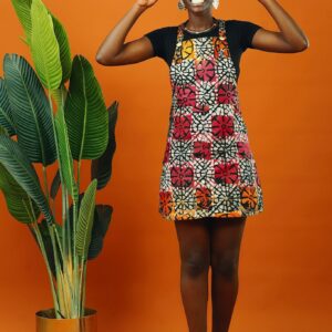 Batik Pinafore Dress, African Print Colourful Summer Dungaree Mid-Length Ankara Overall Festival