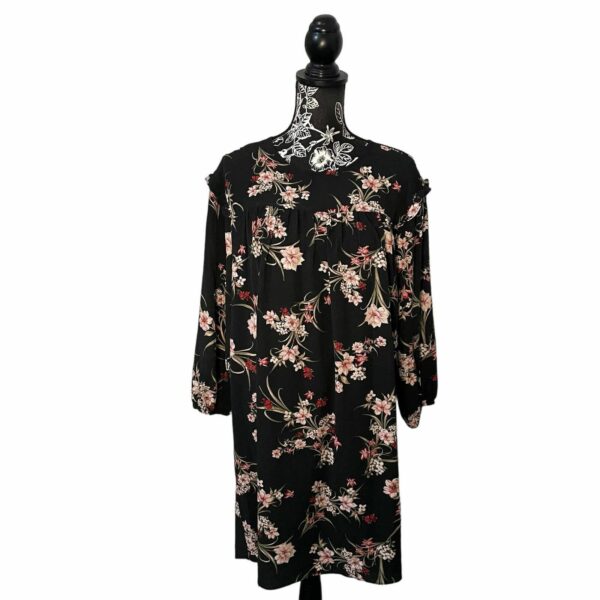 Bcbgeneration Floral Smock Dress Lily Black Pink - Size 10, Women's