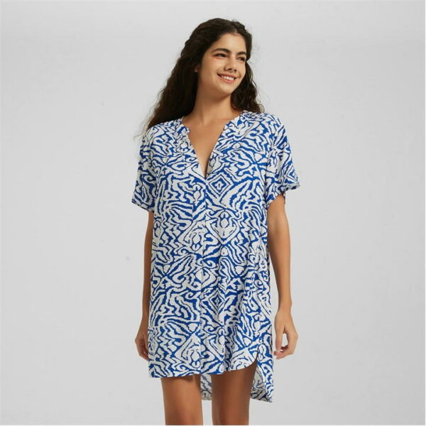 Be You V Neck Kaftan Beach Dress - Blue