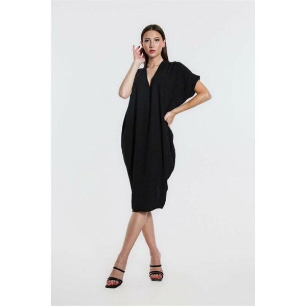 Be You V Neck Trapeze Dress - Black