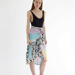 Beach Wrap Skirt, Skirt With Frill, Midi Pareo Sarong Cover Up Rainbow