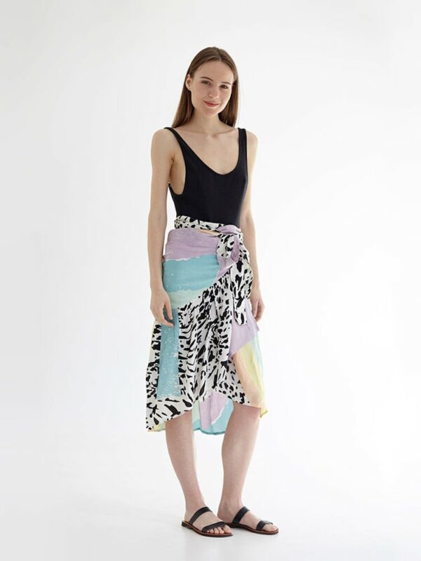 Beach Wrap Skirt, Skirt With Frill, Midi Pareo Sarong Cover Up Rainbow