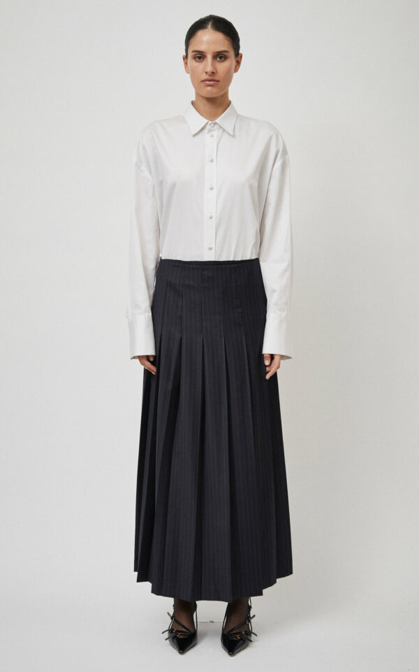 Beare Park - Pleated Wool Midi Wrap Skirt - Navy - AU 6 - Moda Operandi