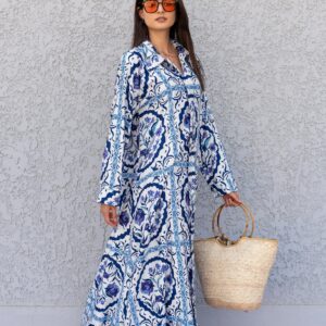 Beautiful Blue Print Kaftan Dress, Caftans For Women, Boho Kaftan Caftans Long Summer Kaftan, Kaftans, Caftan