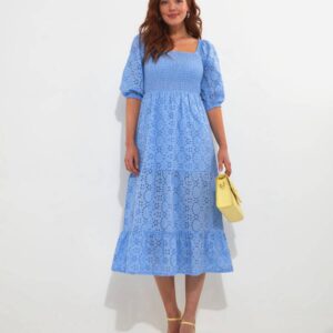 Beautiful Cotton Broderie Tea Dress in Blue, Size 8 by Joe Browns