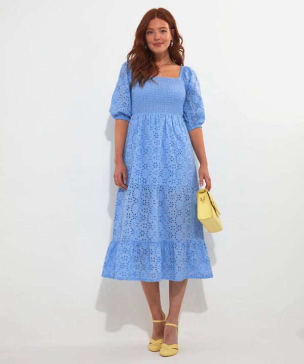 Beautiful Cotton Broderie Tea Dress in Blue, Size 8 by Joe Browns