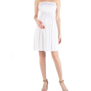 24seven Comfort Apparel Bandeau Top Empire Waist Short Maternity Dress - White