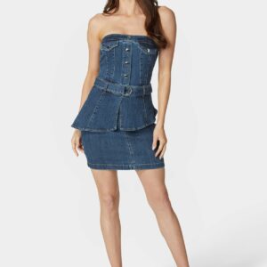 Belted Peplum Denim Dress