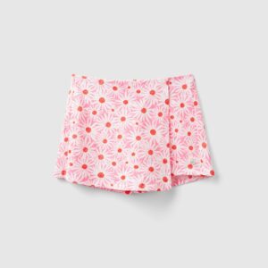 Benetton, Pink Culottes With Floral Print, size XL, Pink, Kids