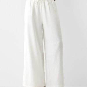 Bershka Culottes With Linen And An Elastic Waist Women L Off White