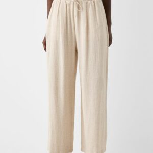 Bershka Culottes With Linen And An Elastic Waist Women Xl Cream