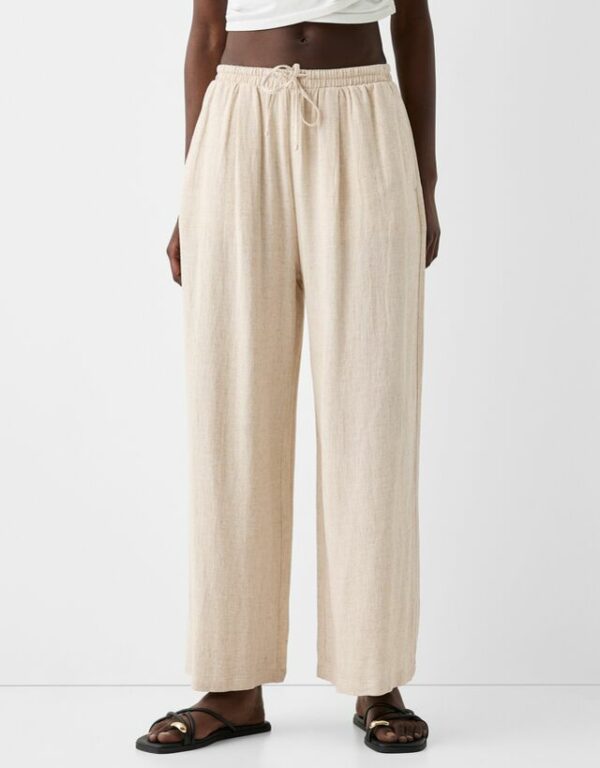 Bershka Culottes With Linen And An Elastic Waist Women Xl Cream