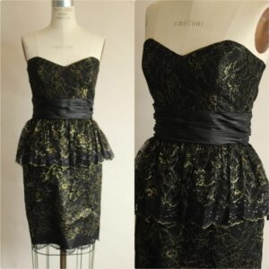 Betsey Johnson Dress, New, Size 6 Black And Gold, Peplum, Nw, Women's