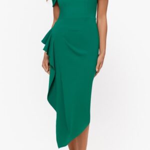 Betsy & Adam Ruffle Off the Shoulder Cocktail Midi Dress in Green at Nordstrom, Size 4