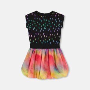 Bi-Material Dress With Rainbow Mesh Bubble Skirt