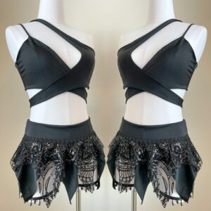 Black Asymmetrical Top & Sequin Skirt Set/ Festival Outfit/Rave Fairy Pixie