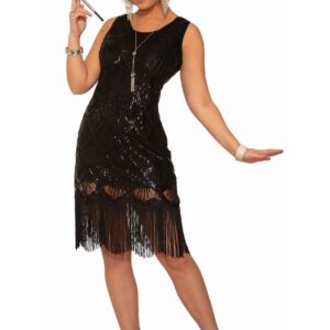 Black Beaded Fringe Flapper Dress Costume for Women