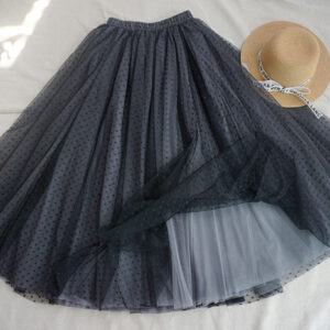 Black Dot A-line Tulle Midi Skirt Outfit Women Custom Plus Size Tulle Skirt