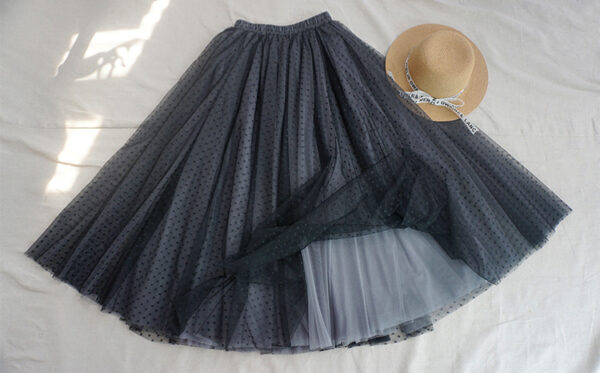 Black Dot A-line Tulle Midi Skirt Outfit Women Custom Plus Size Tulle Skirt