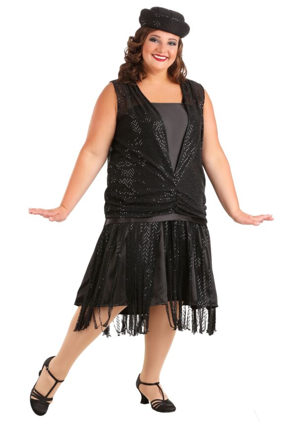 Black Jazz Flapper Plus Size Fancy Dress Costume for Women | Exclusive