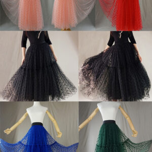 Black Layered Tulle Midi Skirt Outfit Women Custom Plus Size Dot Tulle Skirt