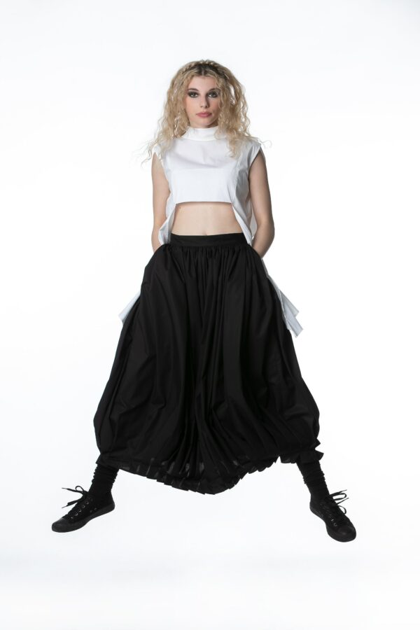 Black Maxi Skirt With High Waist, Balloon Skirt, Women's Loose Fit With Pockets, Plus Size Clothing, Bubble Black, Cotton