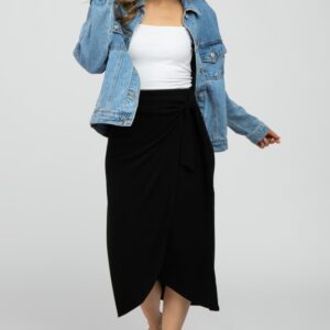 Black Wrap Midi Skirt