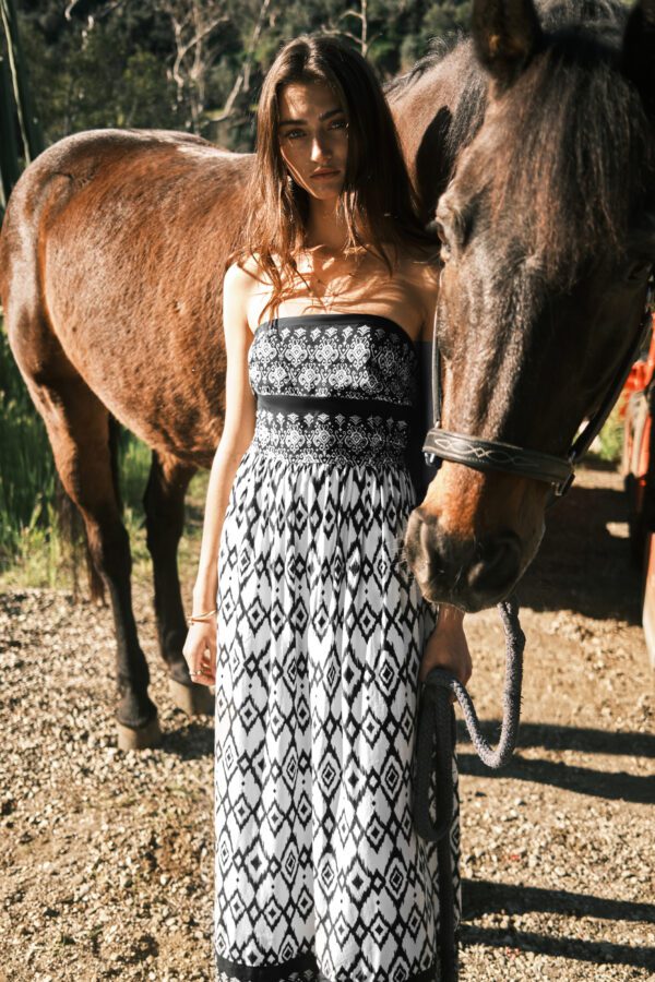 Black & White Geo Sleeveless Maxi Tube Dress