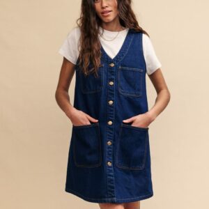 Blue Dark Denim Pinafore Kacey Mini Dress