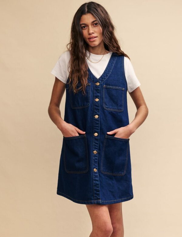 Blue Dark Denim Pinafore Kacey Mini Dress