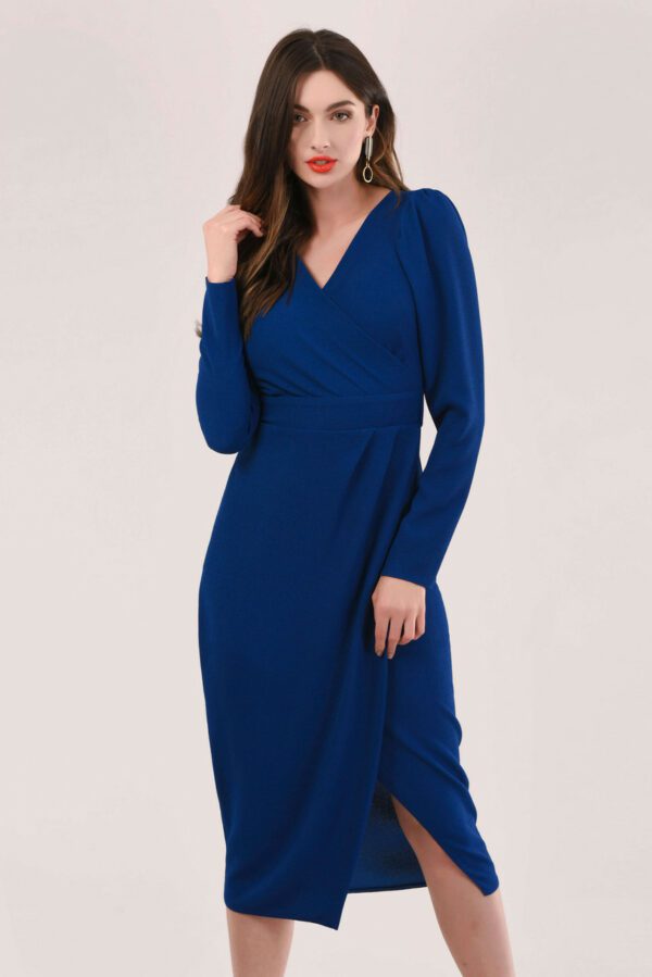 Blue Drape Skirt Wrap Tie Dress