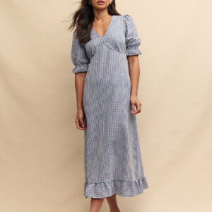 Blue Gingham Delilah Midi Tea Dress