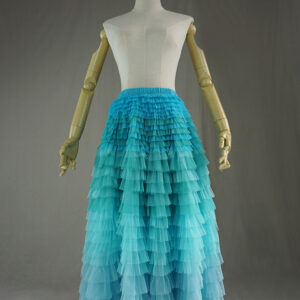 Blue Green Tiered Tulle Skirt Women Custom Plus Size Long Tulle Skirt Outfit