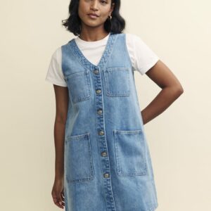 Blue Light Wash Denim Pinafore Kacey Mini Dress