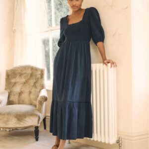 Blue Navy Smock Elsa Midaxi Dress