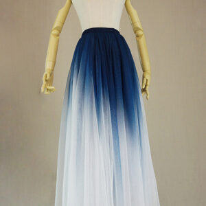 Blue White Dye Tulle Skirt Outfit Women Custom Plus Size Long Tulle Skirt Outfit