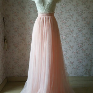 Blush Pink Floor Length Tulle Skirt Outfit Bridesmaid Custom Size Tulle Skirt